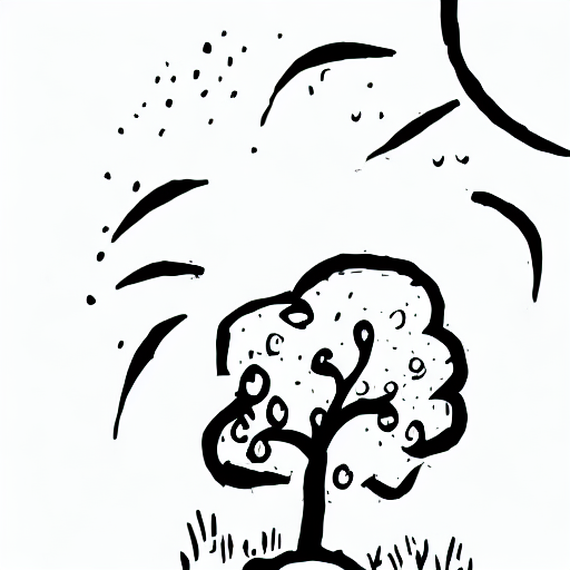 AI image generated of A drawing of a tree with a sun shining on it.